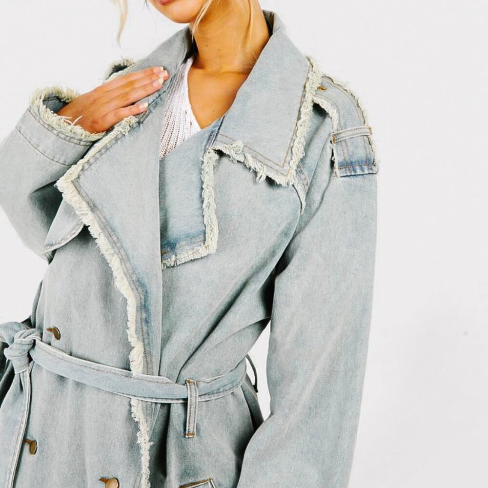 long jeans jakcet boohoo brand